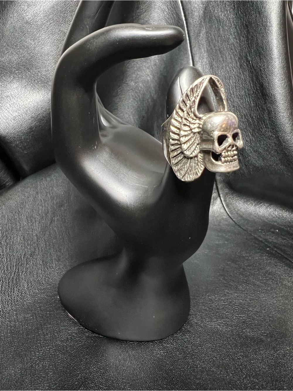1985 G&S Winged Skull Statement Ring - Silver Plated/Brass under